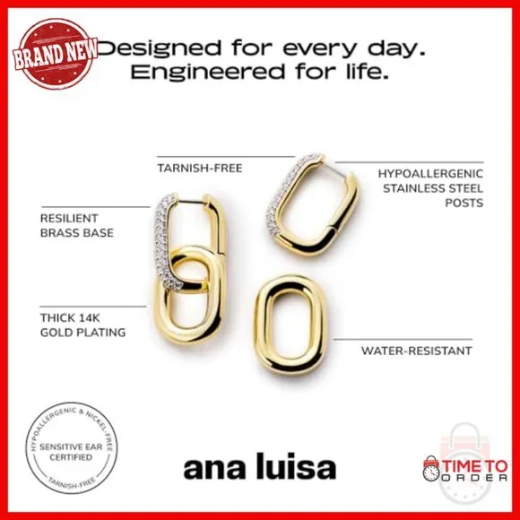 14K Gold Plated Double Hoop Earrings, Lightweight Hypoallergenic Daily Wear